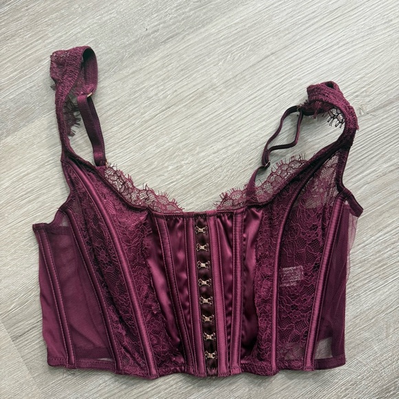Victoria's Secret Lace Unlined Non Wired Corset Bra Top Burgundy Size Mesh Small - Picture 4 of 9